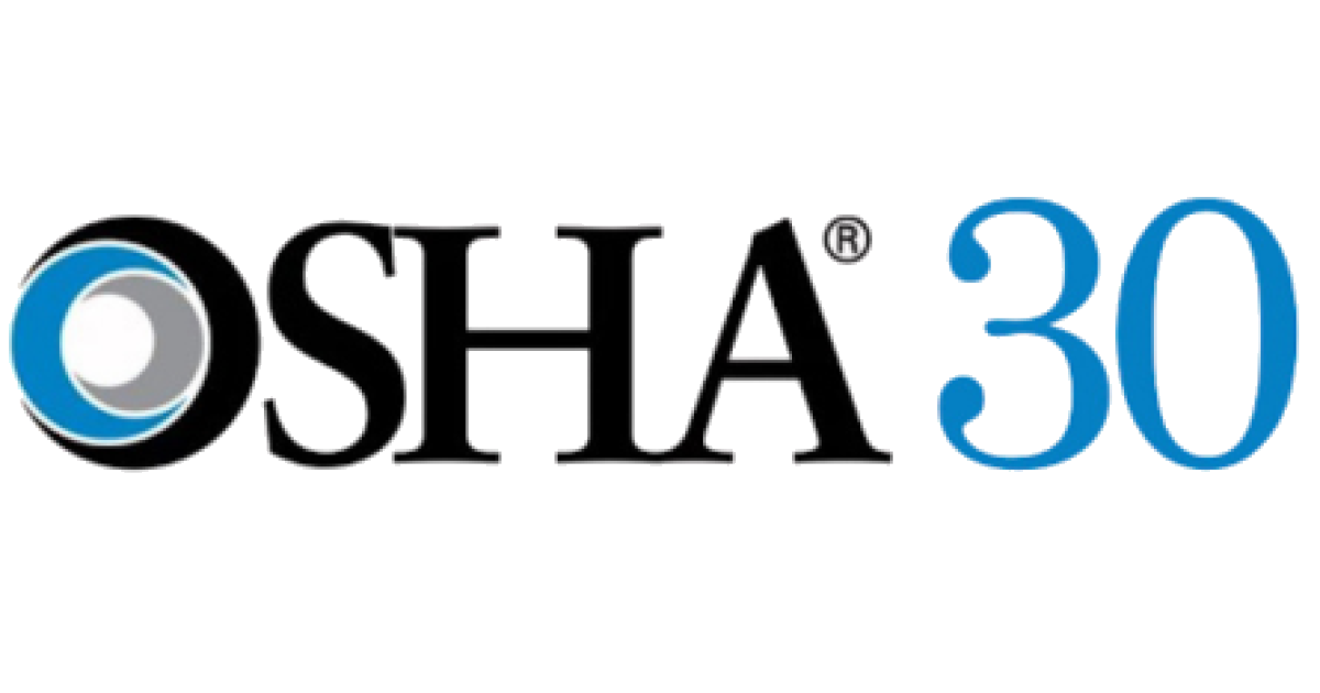 the osha 30 logo is blue and black on a white background .