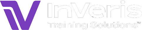 a purple and white logo for a company called inverse training solutions .