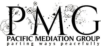 A black and white logo for the pacific mediation group