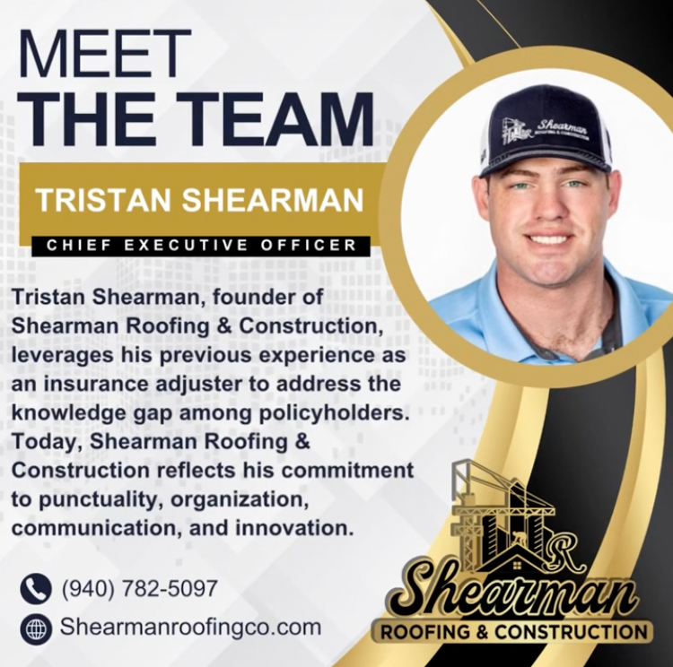 An advertisement for tristan shearman roofing and construction