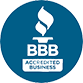 A blue circle with a flame and the words `` bbb accredited business '' on it.