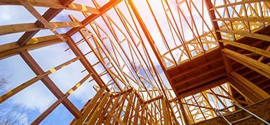 Looking up at the ceiling of a building under construction.