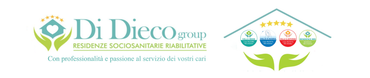 Logo del Gruppo Di Dieco, con il nome dell'azienda accanto all'icona di una casa contenente quattro cerchi colorati e delle mani sottostanti.