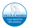 Logo per Villa S. Maria, una casa di riposo, caratterizzato da un disegno circolare blu con lo schizzo stilizzato di una donna e del testo.