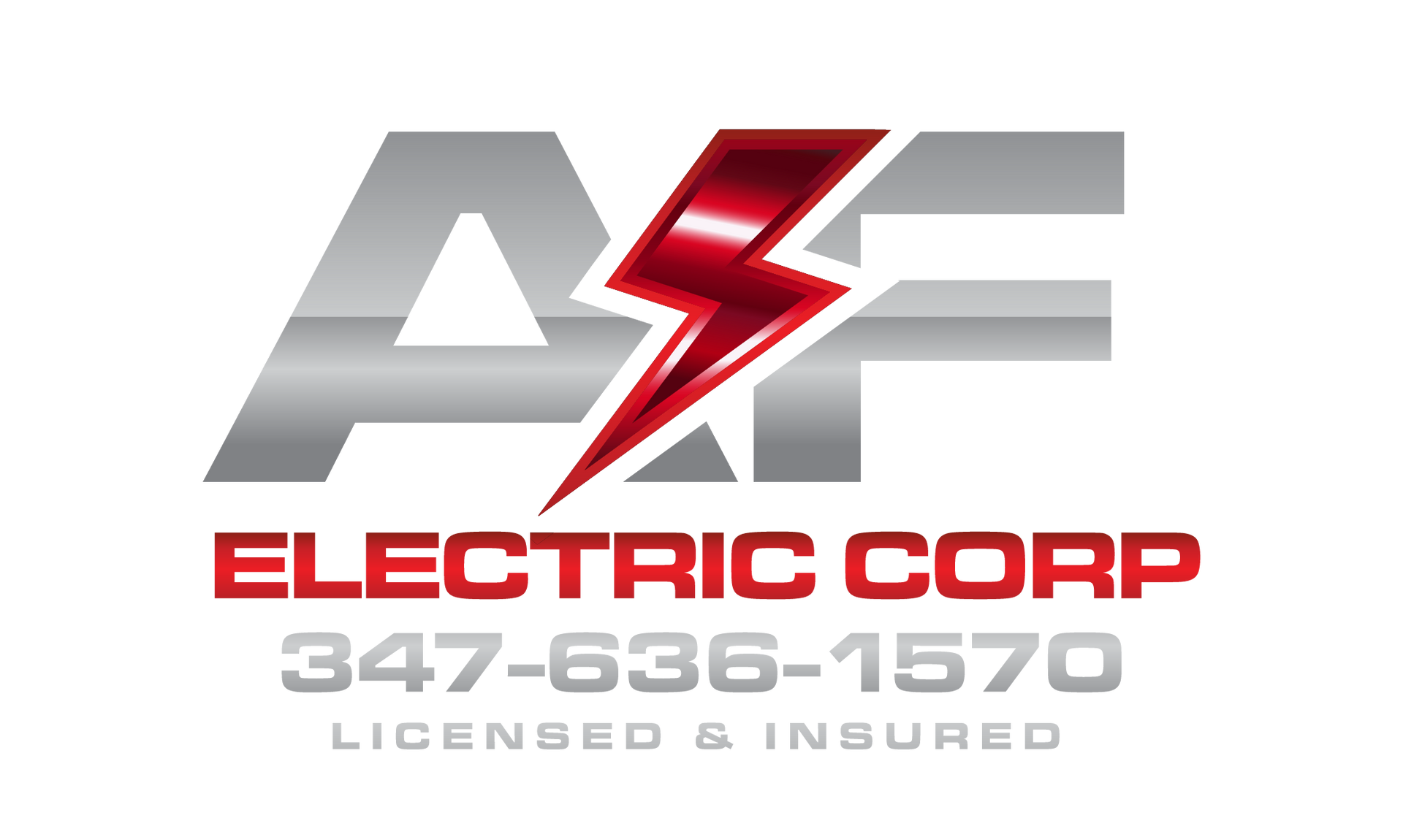 AF Electric Corp logo with red lightning bolt, company name, phone number, and “Licensed & Insured” text