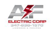 Logo for ASF Electric Corp featuring a red lightning bolt between the letters 