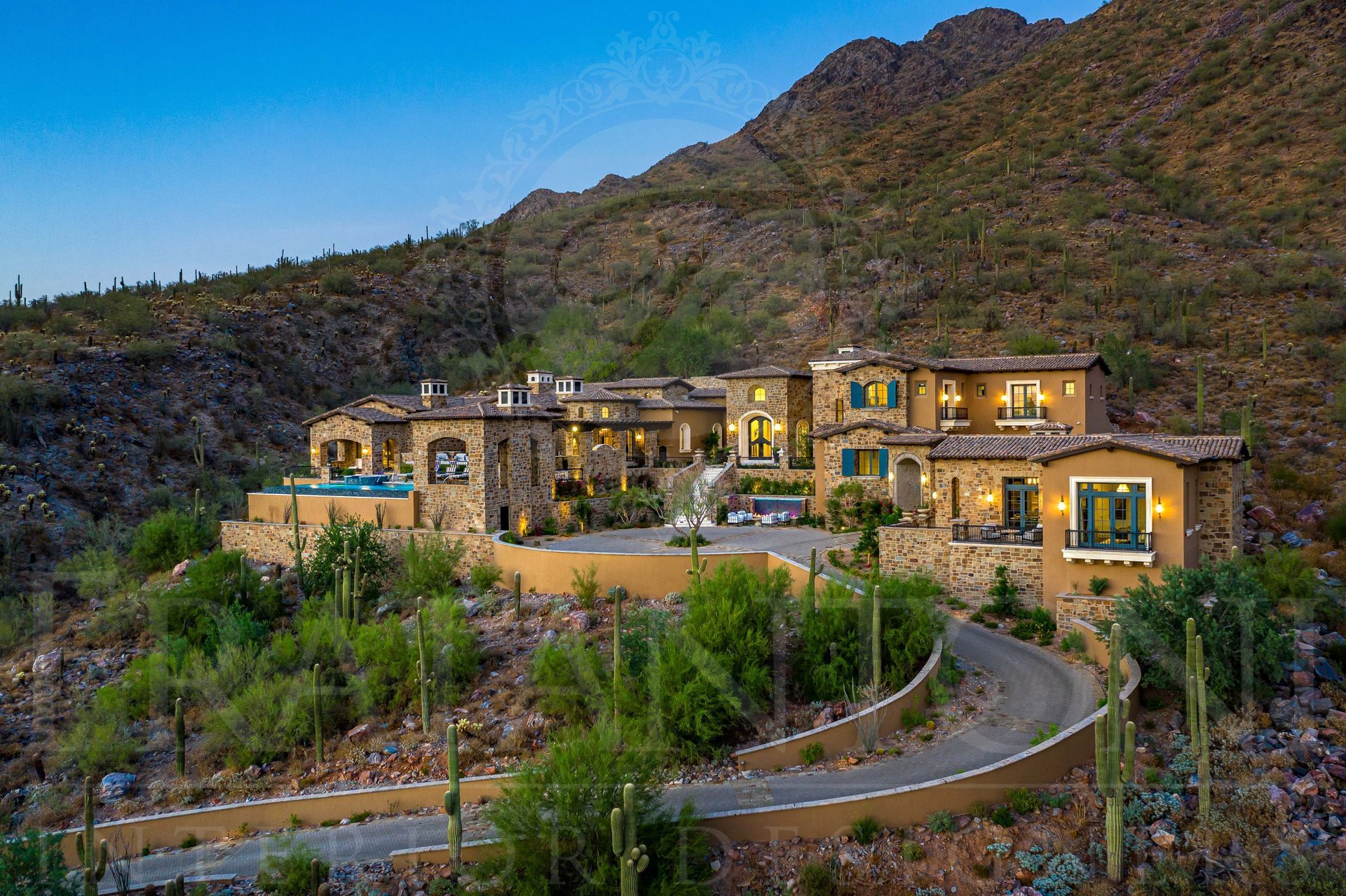 French luxury home with long driveway design