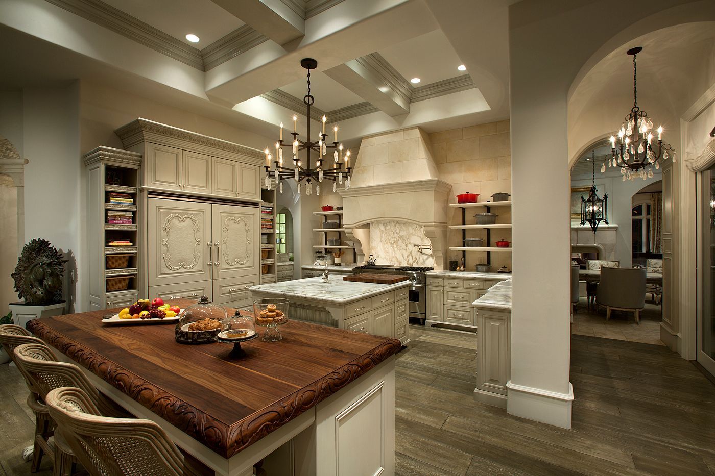 A kitchen with a large island in the middle of it