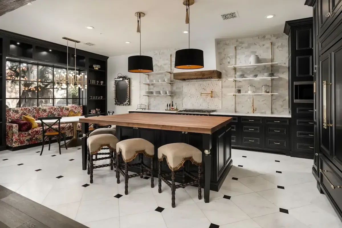 Two-tone kitchen with white cabinets for contrast