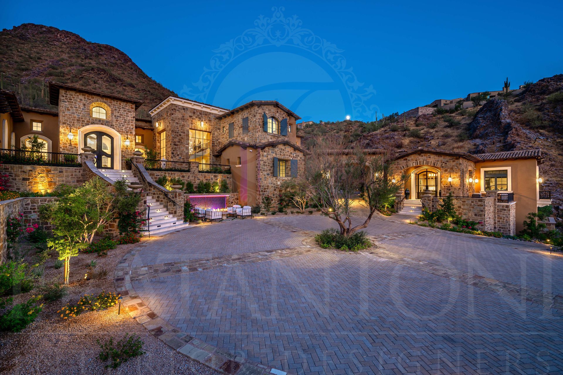 French style exterior home design with mountain view in Arizona