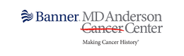 Logo for Banner MD Anderson Cancer Center with a red horizontal line struck through the word