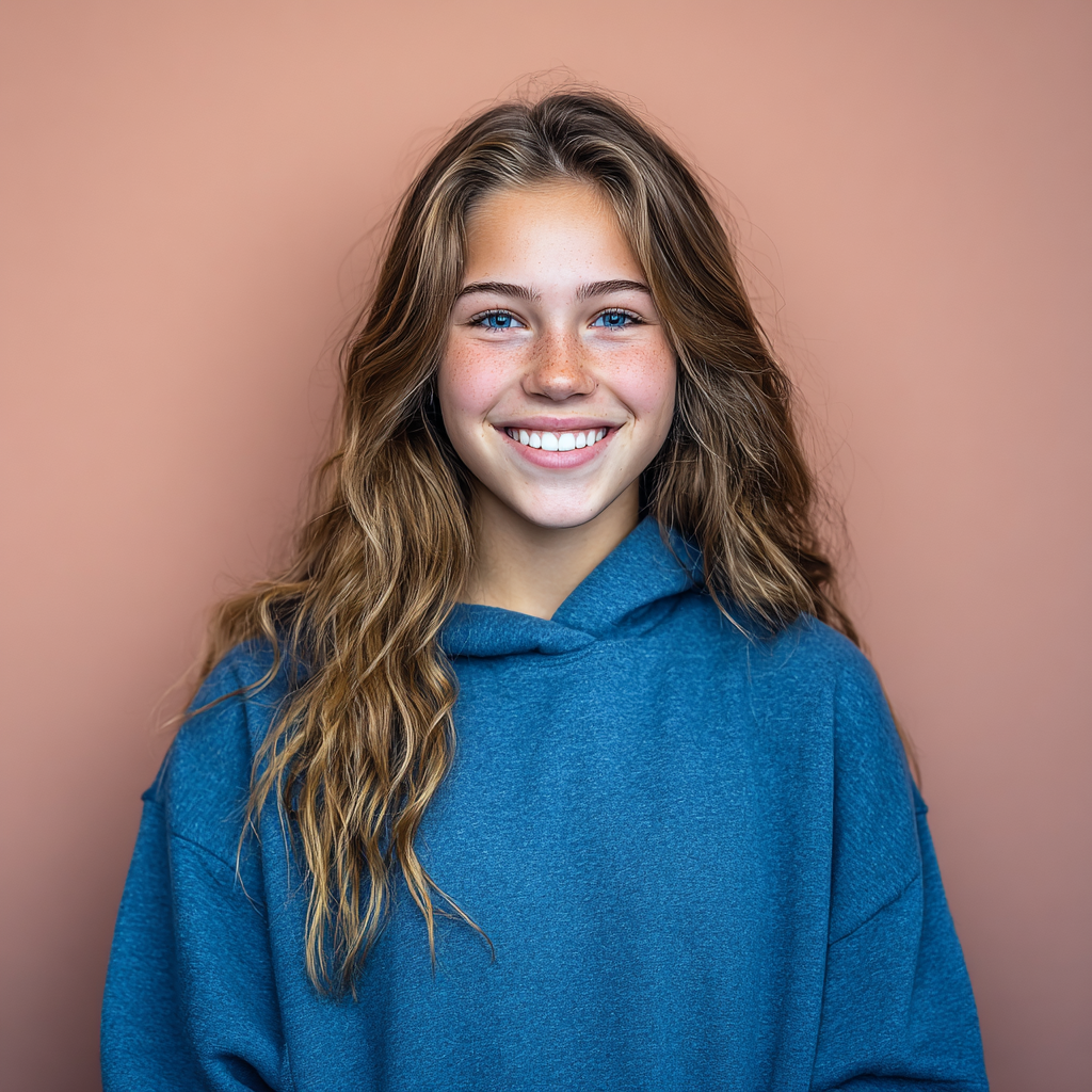 Woman looking at her new smile in the mirror