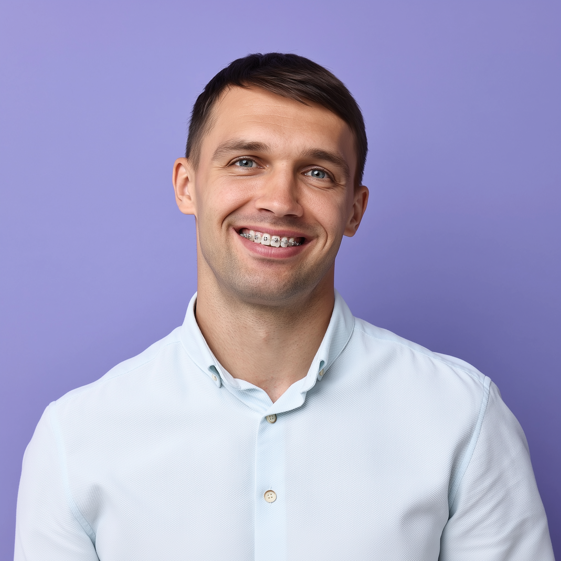 Woman looking at her new smile in the mirror