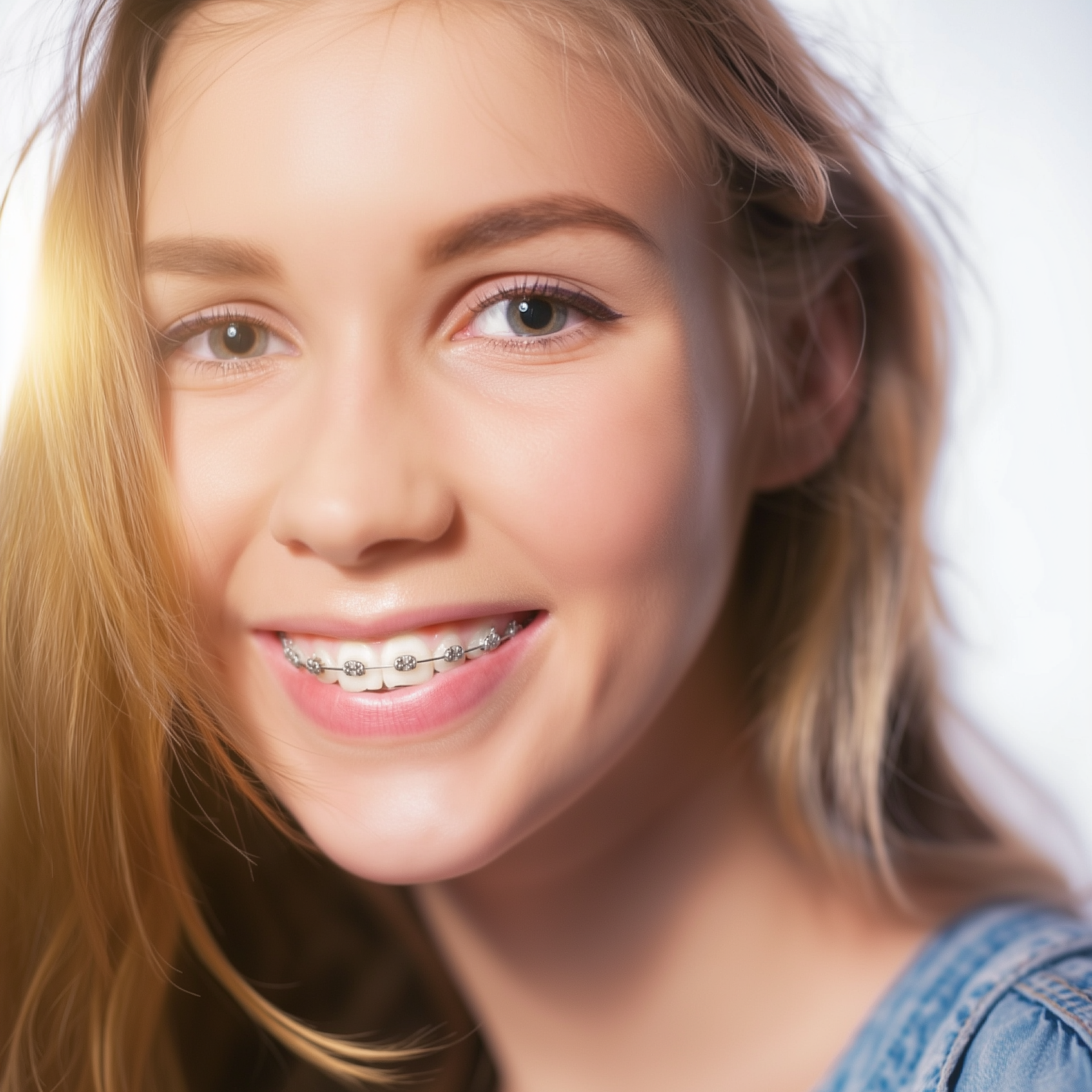 Woman looking at her new smile in the mirror