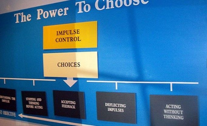 A blue board with the words the power to choose on it
