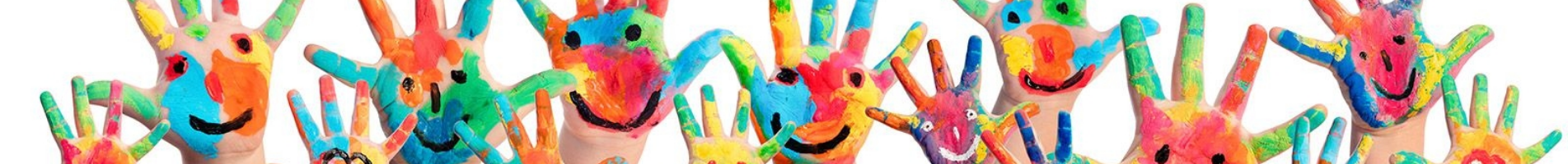 A group of children 's hands painted in different colors with smiley faces on them
