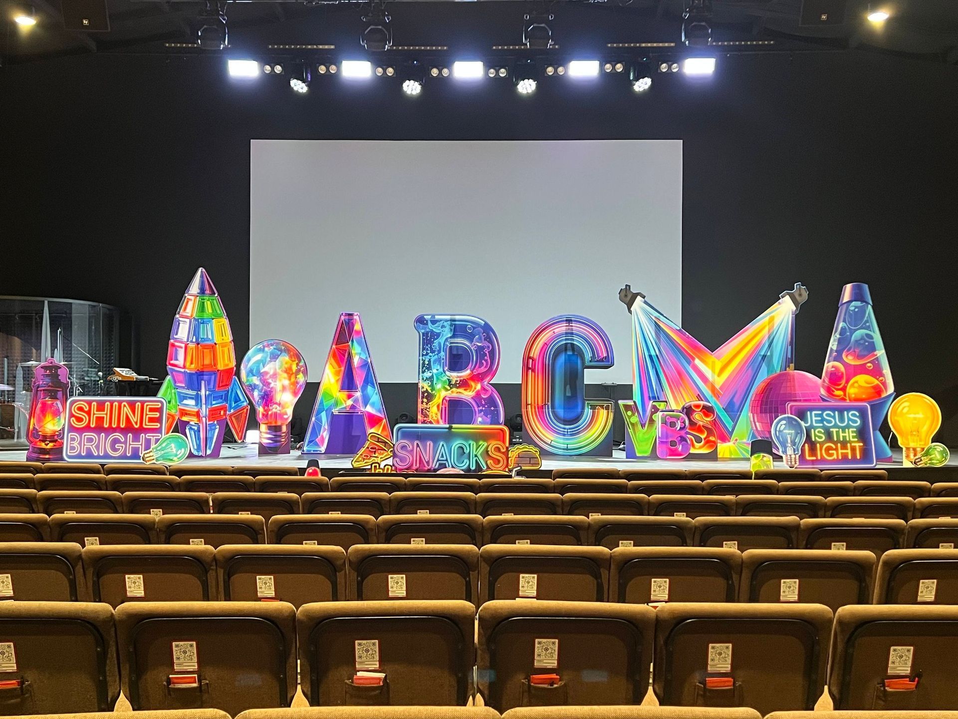 Auditorium stage with colorful 