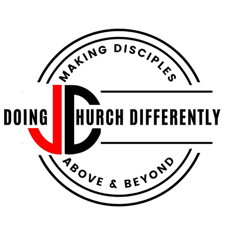 A logo for a church called doing church differently above and beyond.