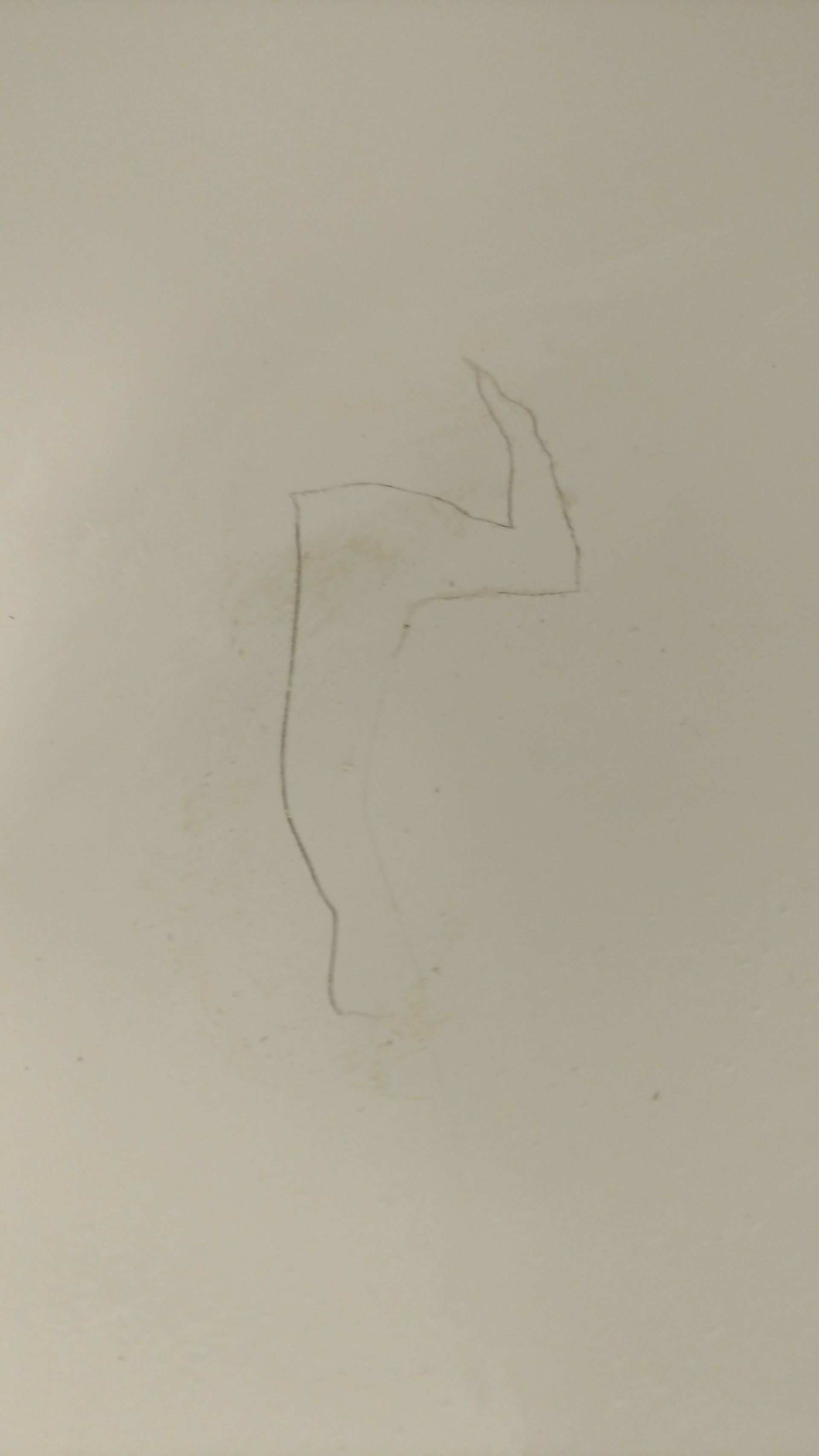 A drawing of a person 's arm on a white surface.