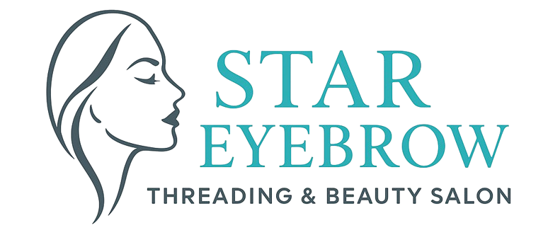 Logo for Star Eyebrow Threading & Beauty Salon: woman's face profile in gray next to teal text.