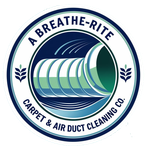 Logo for A Breathe-Rite Carpet & Air Duct Cleaning Co. features a blue and green air duct.