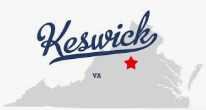 Keswick, VA logo with a red star over a gray Virginia silhouette Keswick, VA logo with a red star over a gray Virginia silhouette