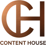 A logo for content house with a brown letter h