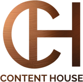A logo for content house with a brown letter h