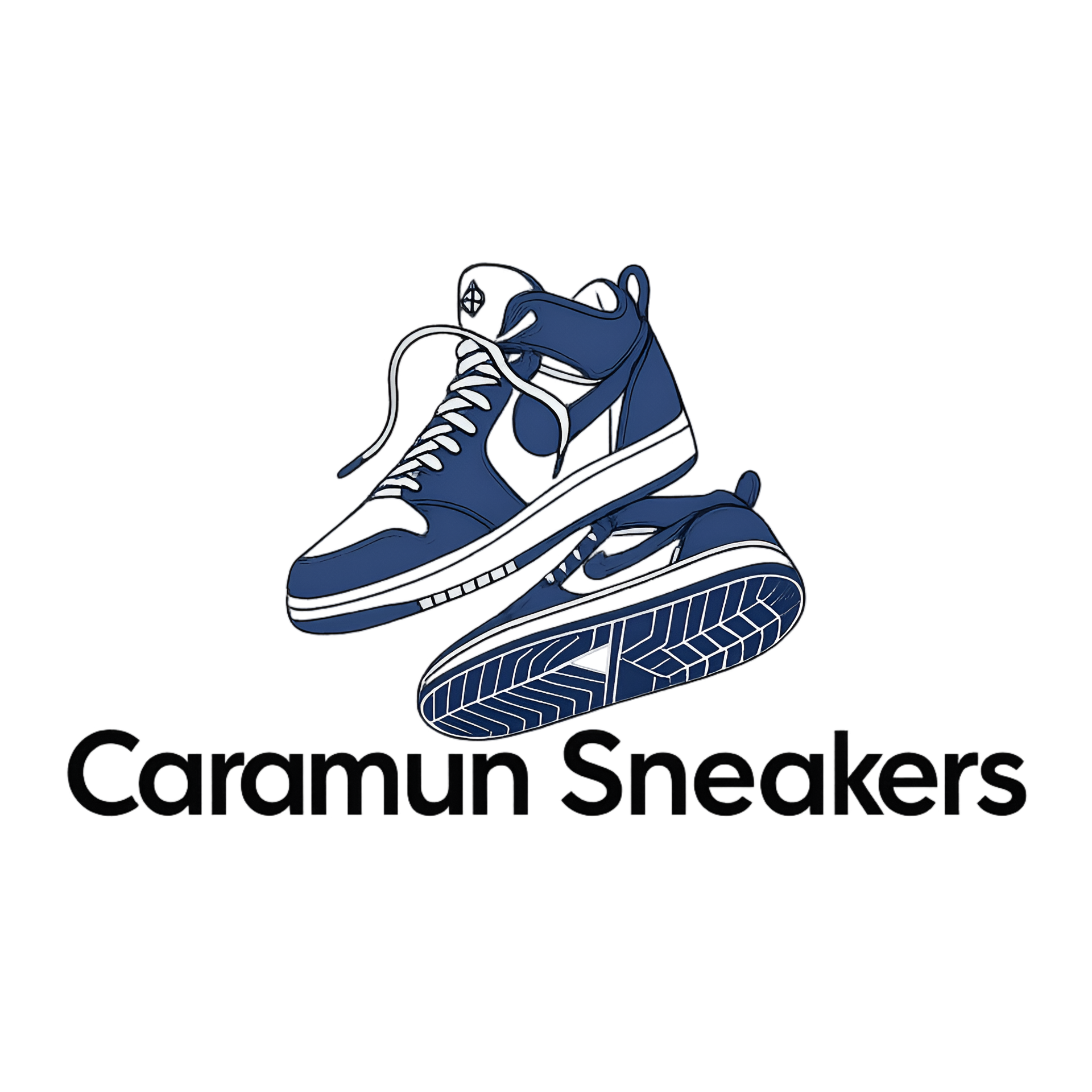 El logotipo de las zapatillas Caramun es un par de zapatillas azules y blancas.