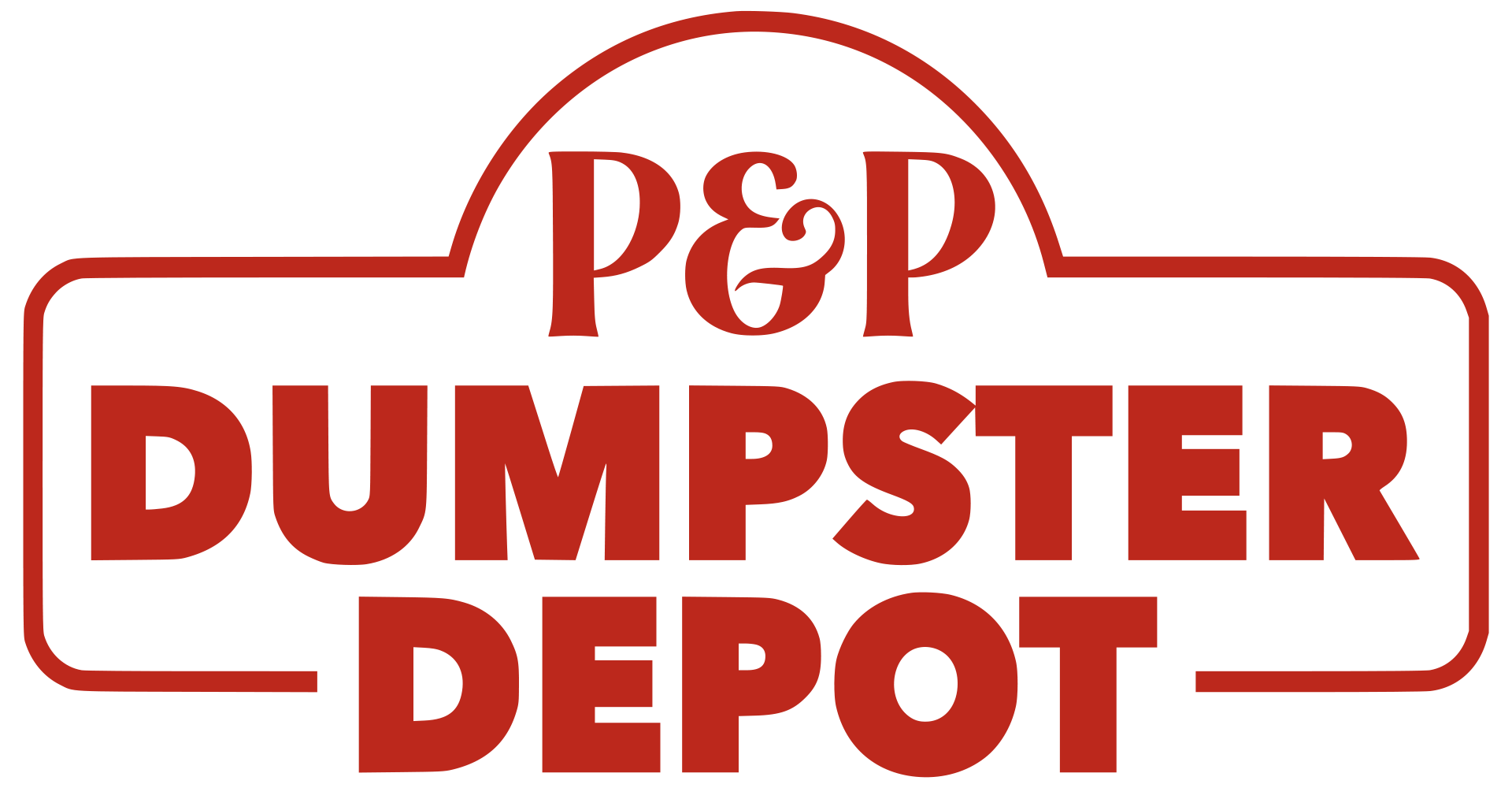 Red and white logo: P&P Dumpster Depot. Text inside a red rectangular border with a rounded top.
