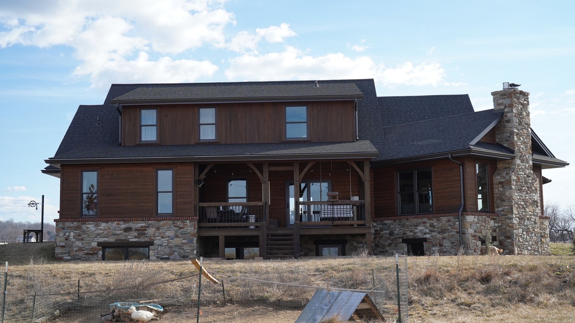 There is a fireplace in the middle of the room.