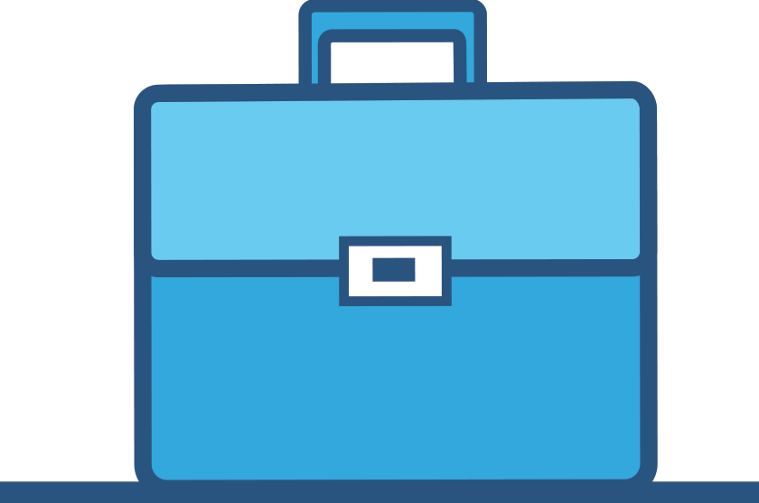 Blue briefcase with handle and clasp.