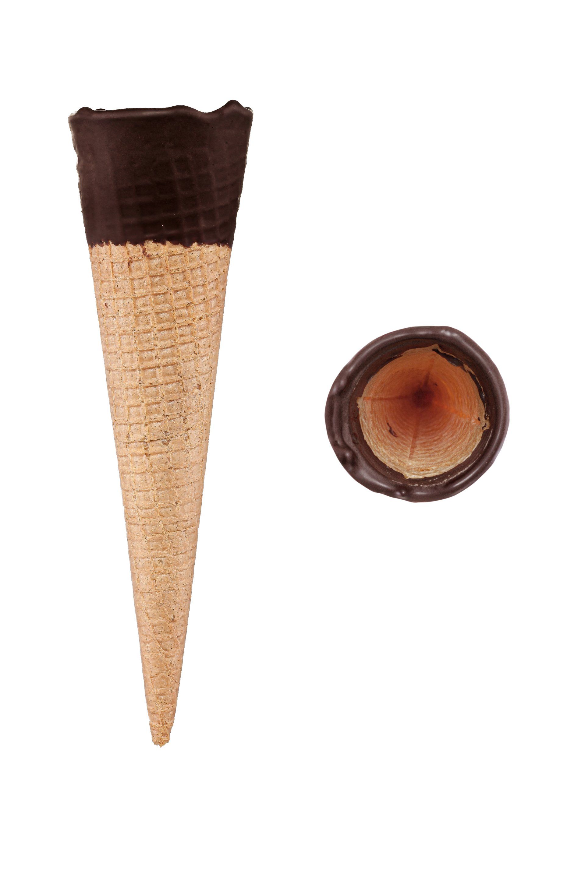 Ice cream cone covered in dark chocolate