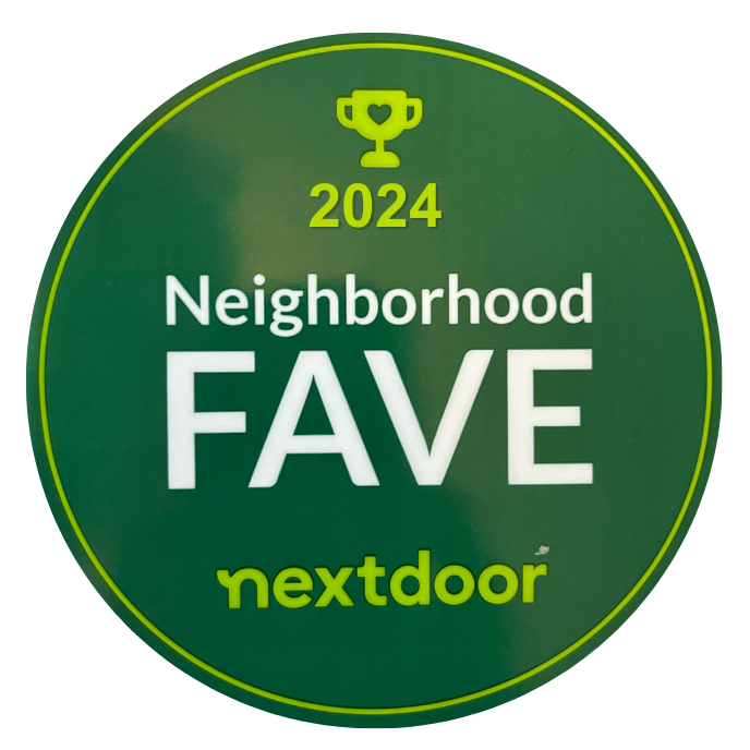 A green sticker that says neighborhood fave nextdoor