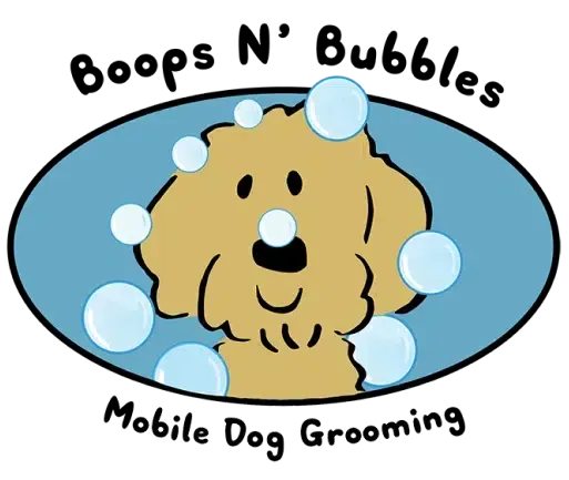 A logo for boops n bubbles mobile dog grooming