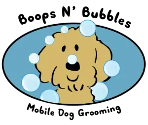 A logo for boops n bubbles mobile dog grooming