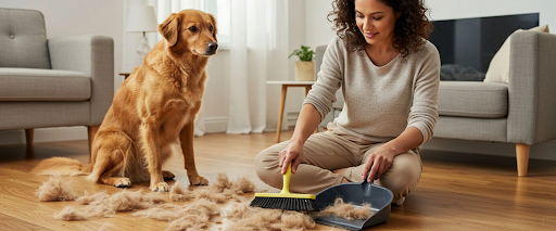 Cleaning loose fur after how to deShed a dog at home without a brush.