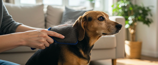 How to deShed a short haired dog using a mitt and how to deShed a dog without a brush