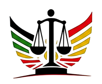 A scale of justice with wings on a white background.