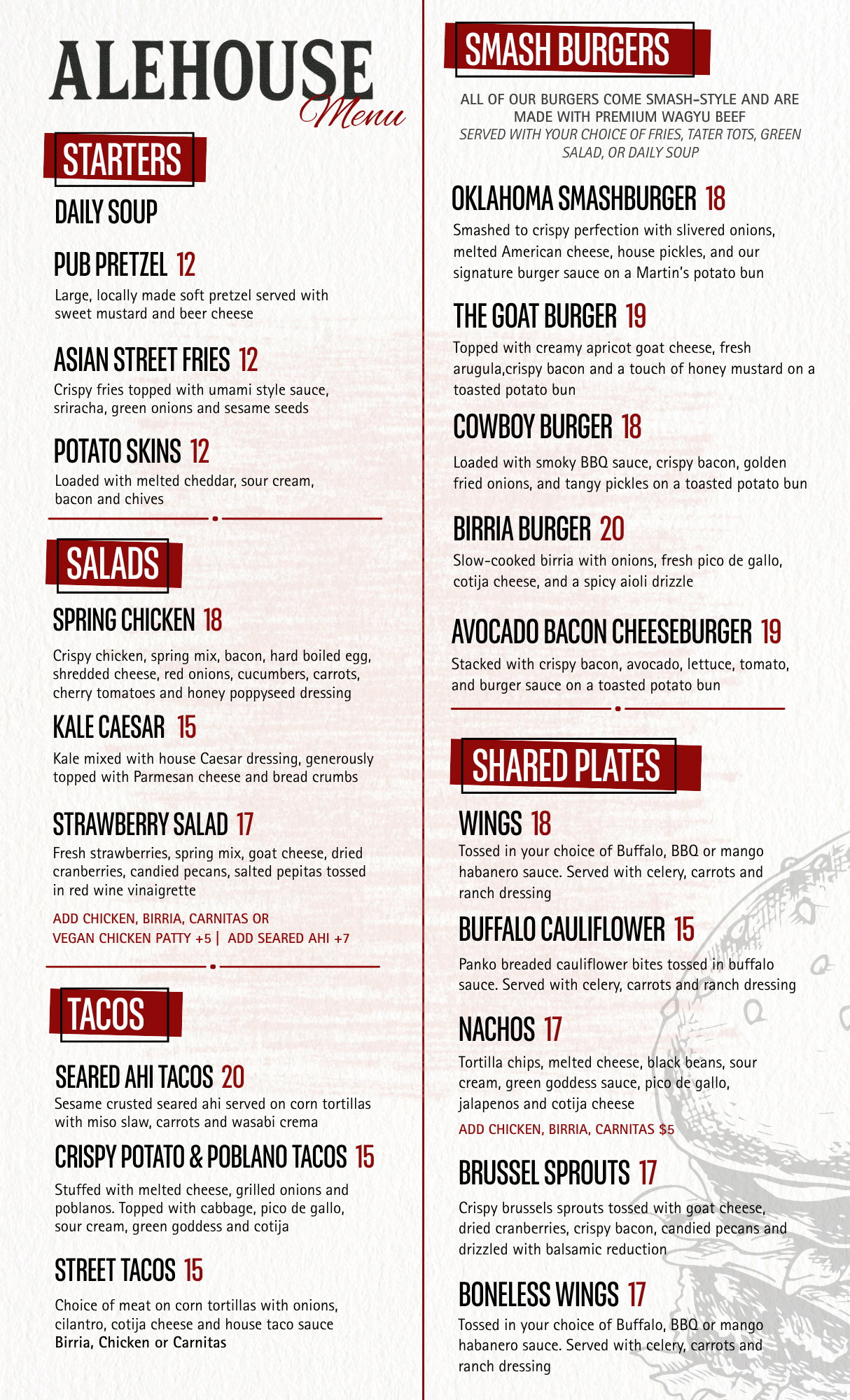 The olde alehouse menu