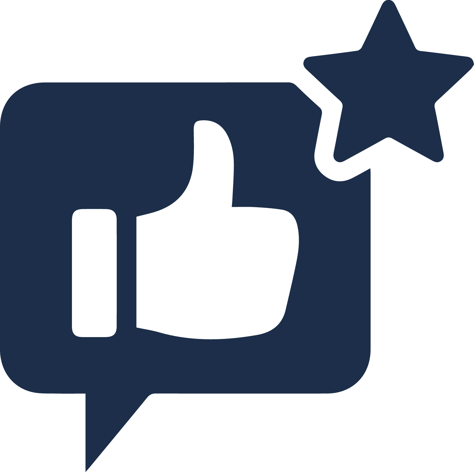 Blue thumbs-up in a chat bubble with a star, representing a positive rating.