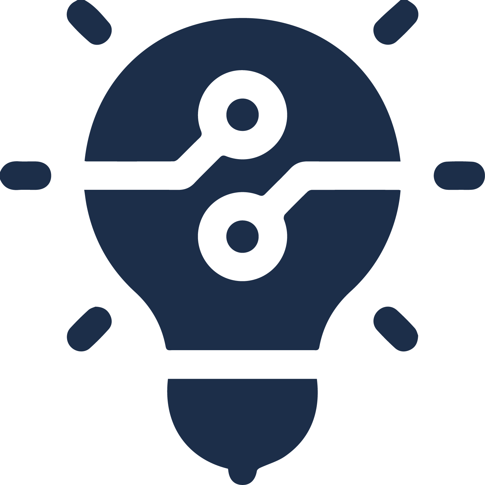 Dark blue lightbulb with circuit board design, radiating energy.