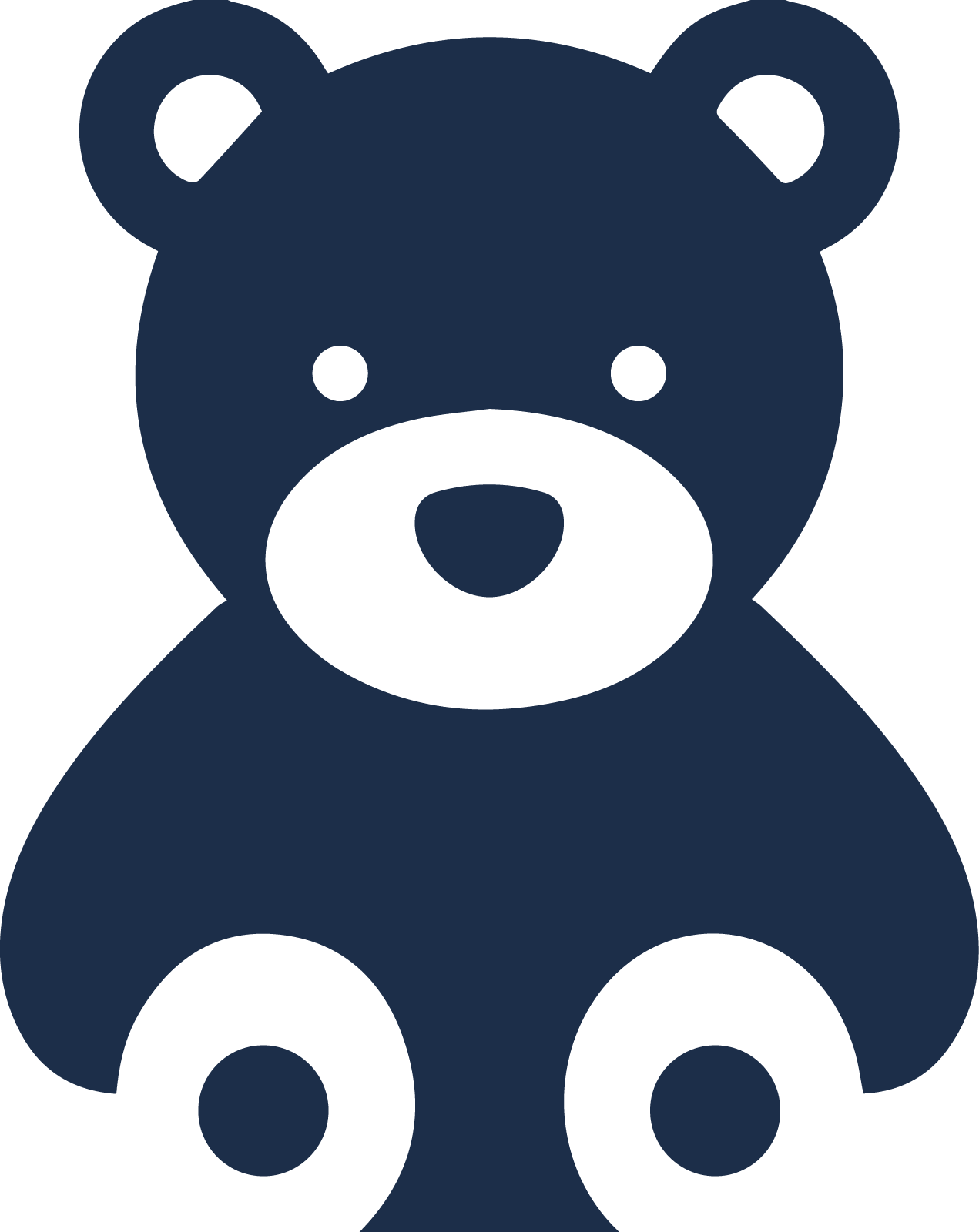 Blue teddy bear with white eyes, nose, and paws.