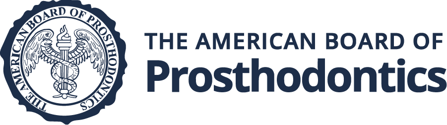 Logo of The American Board of Prosthodontics, a medical seal with text.