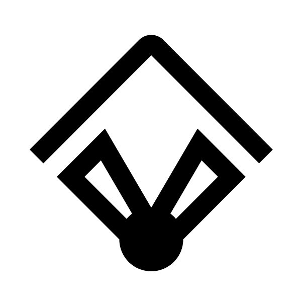 Une icône en noir et blanc d'un parachute sur fond blanc.