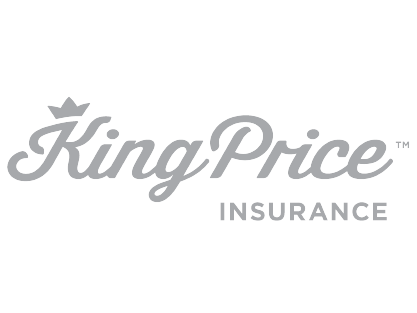 King Price Insurance logo: gray script with crown, tagline