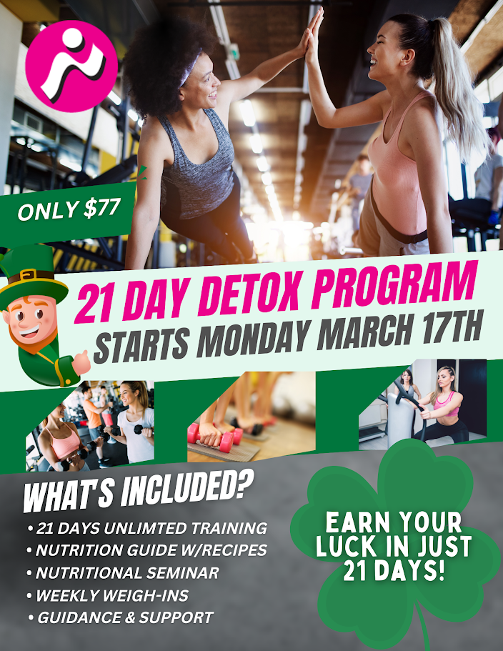 A pink poster for a 21 day detox program