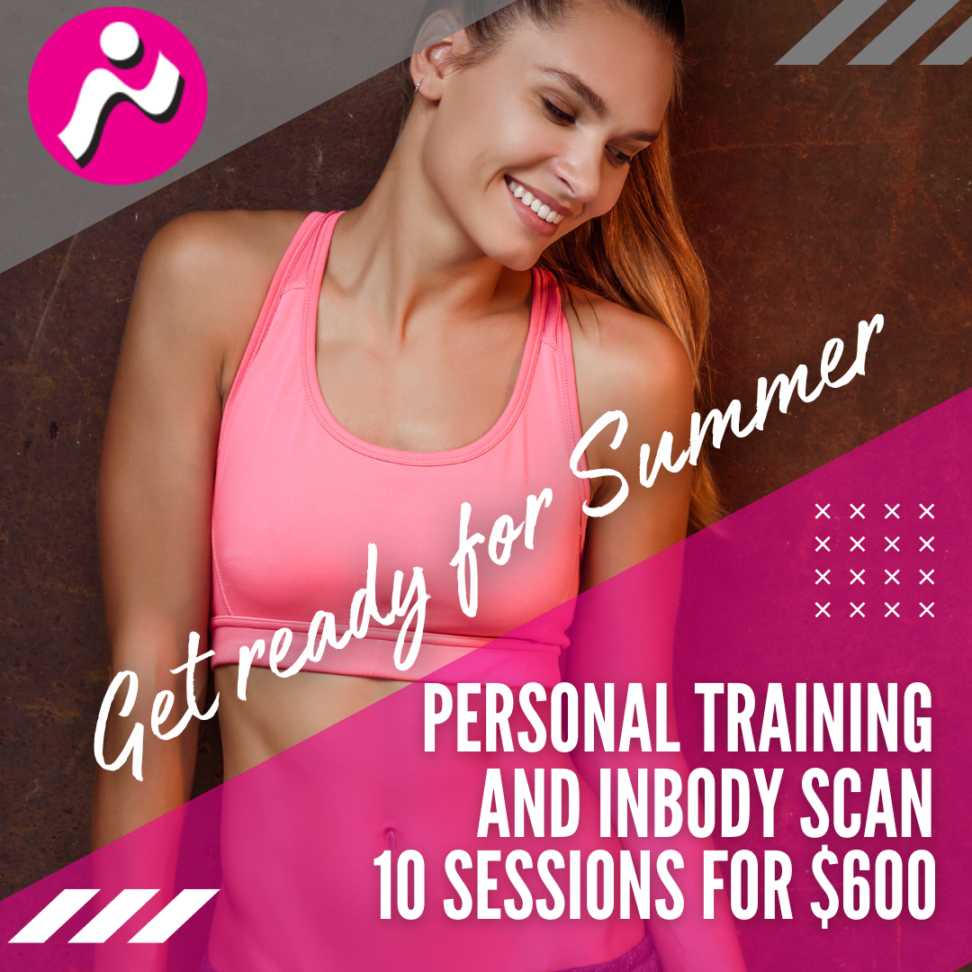 A poster for personal training with three women hugging each other