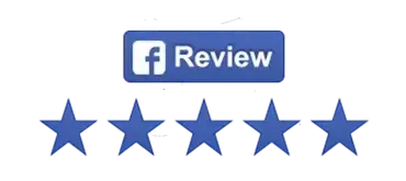 A facebook review button with five stars on it