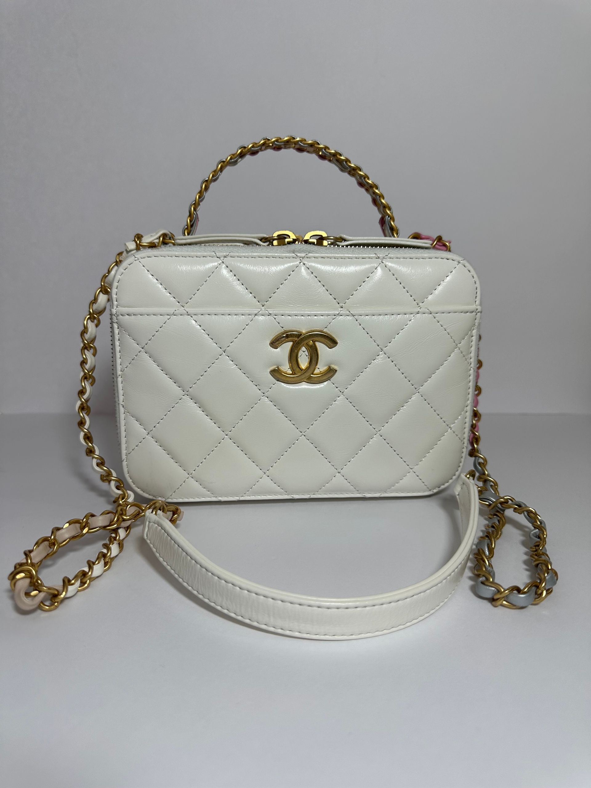 Chanel Rainbow Chain Pick Me Up Logo Handle Vanity Case (White)